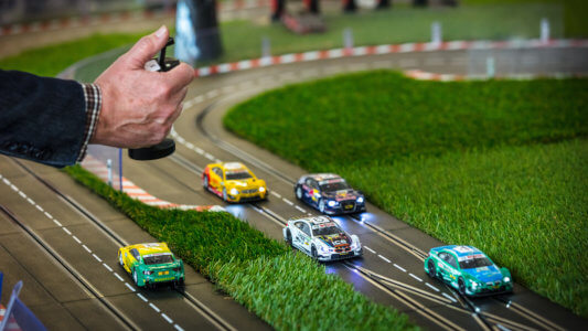 Mobile Carrera Autorennbahn bei einem Firmenevent